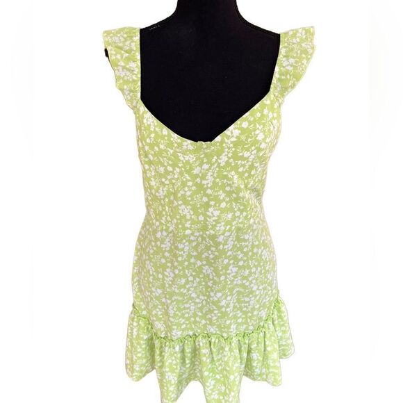 New with tags Forever 21 Dress Flounce Lime Green/white floral size M - Picture 4 of 9